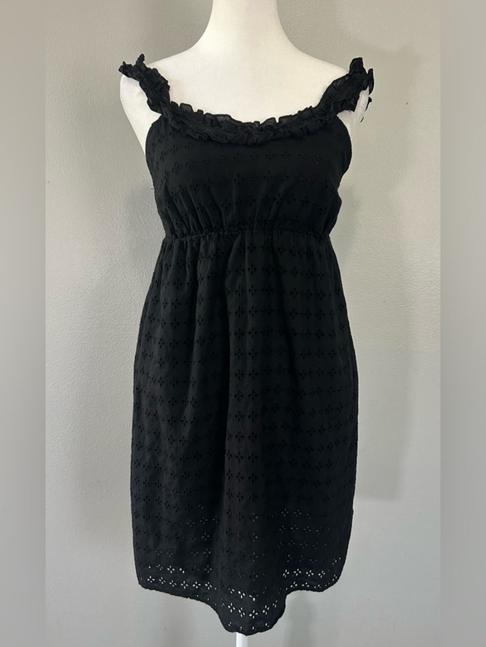 Emmelee for F.C. Black Eyelet Mini Dress with Ruffle Straps